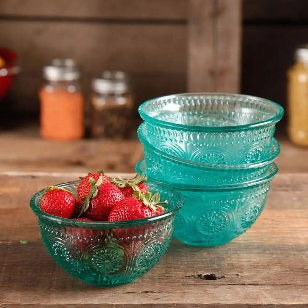 Adeline 4-Piece Embossed Glass Bowl Set