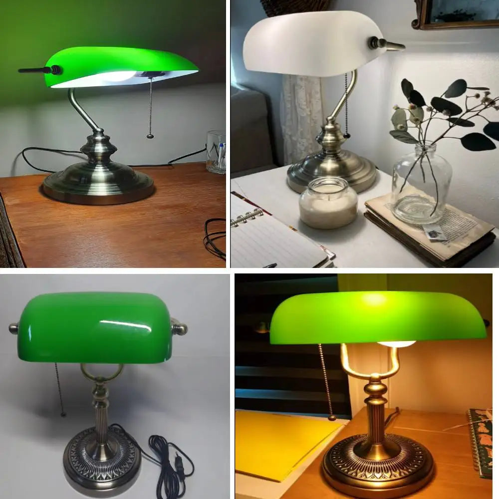 Vintage Glass Banker's Lamp with Zipper Switch