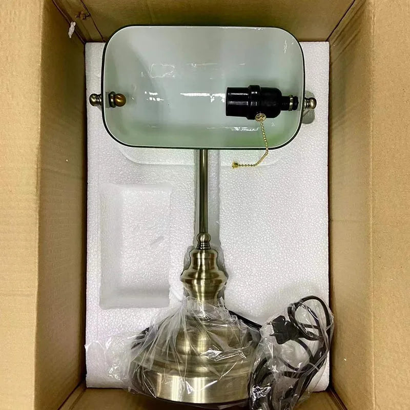Vintage Glass Banker's Lamp with Zipper Switch