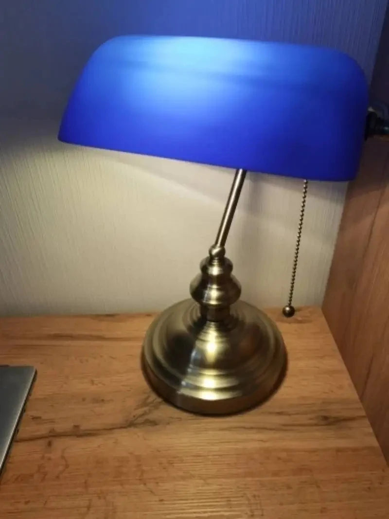 Vintage Glass Banker's Lamp with Zipper Switch