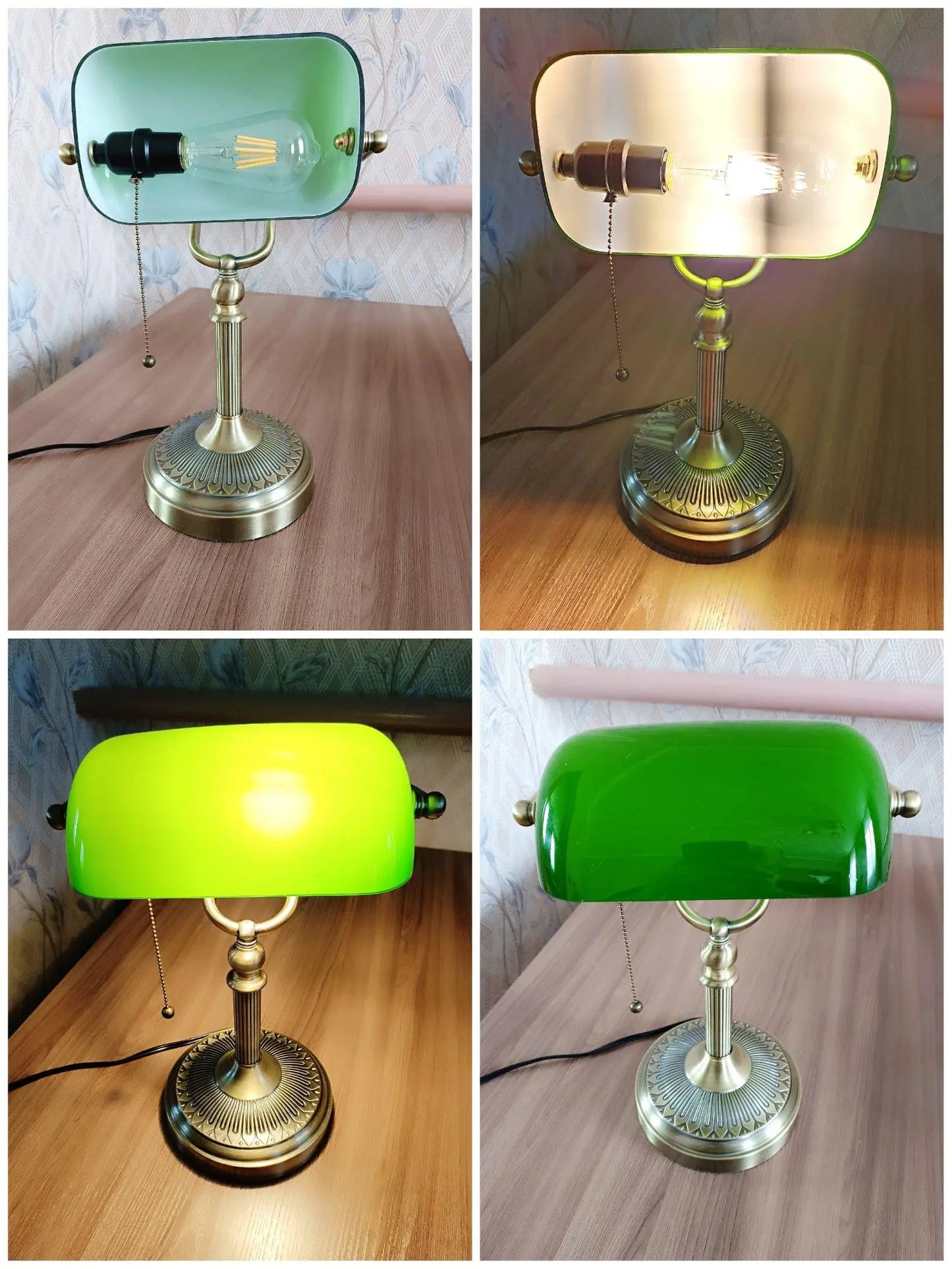 Vintage Glass Banker's Lamp with Zipper Switch
