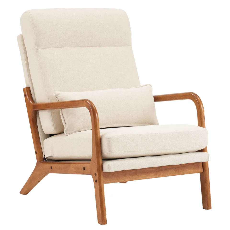 Solid Wood Armrest Backrest Iron Frame Indoor Leisure Chair