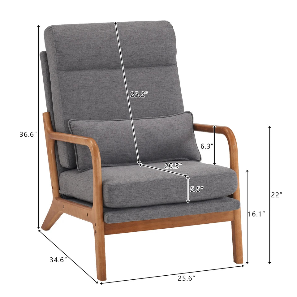 Solid Wood Armrest Backrest Iron Frame Indoor Leisure Chair