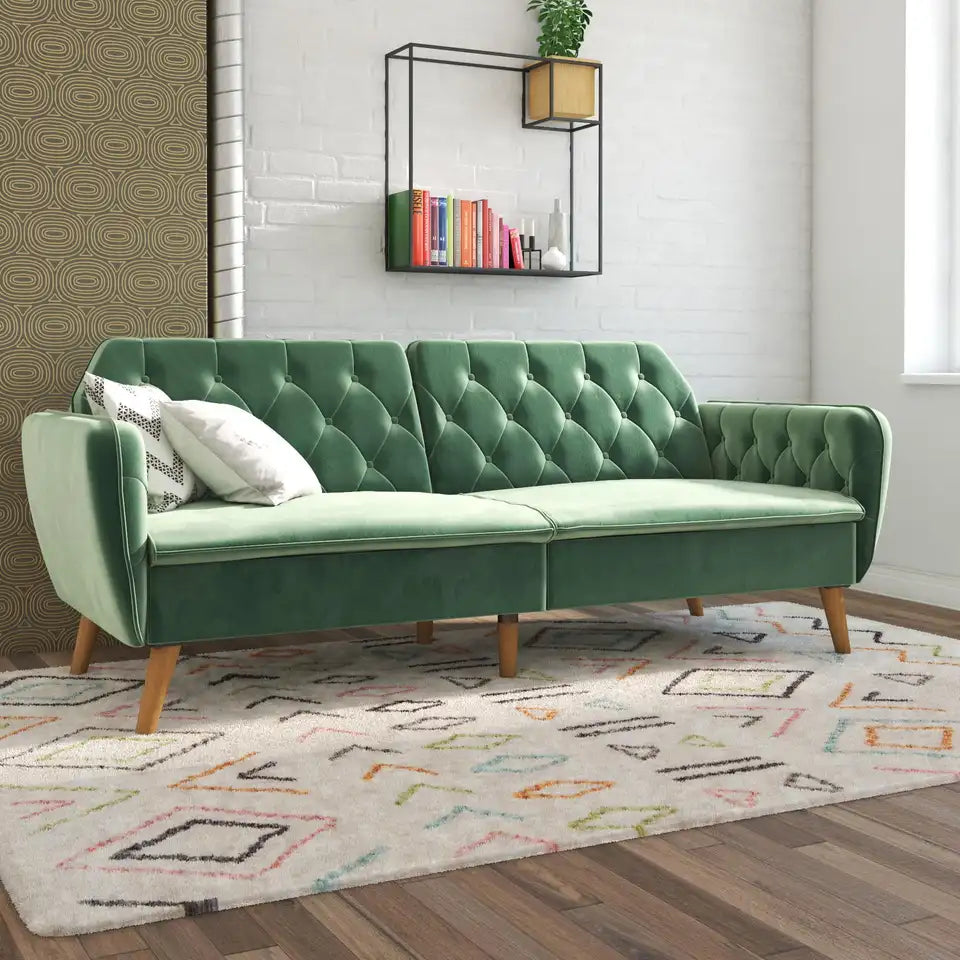 Light Green Velvet Memory Foam Futon