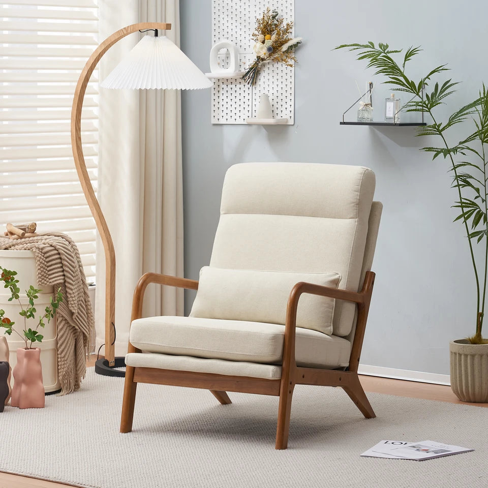 Solid Wood Armrest Backrest Iron Frame Indoor Leisure Chair