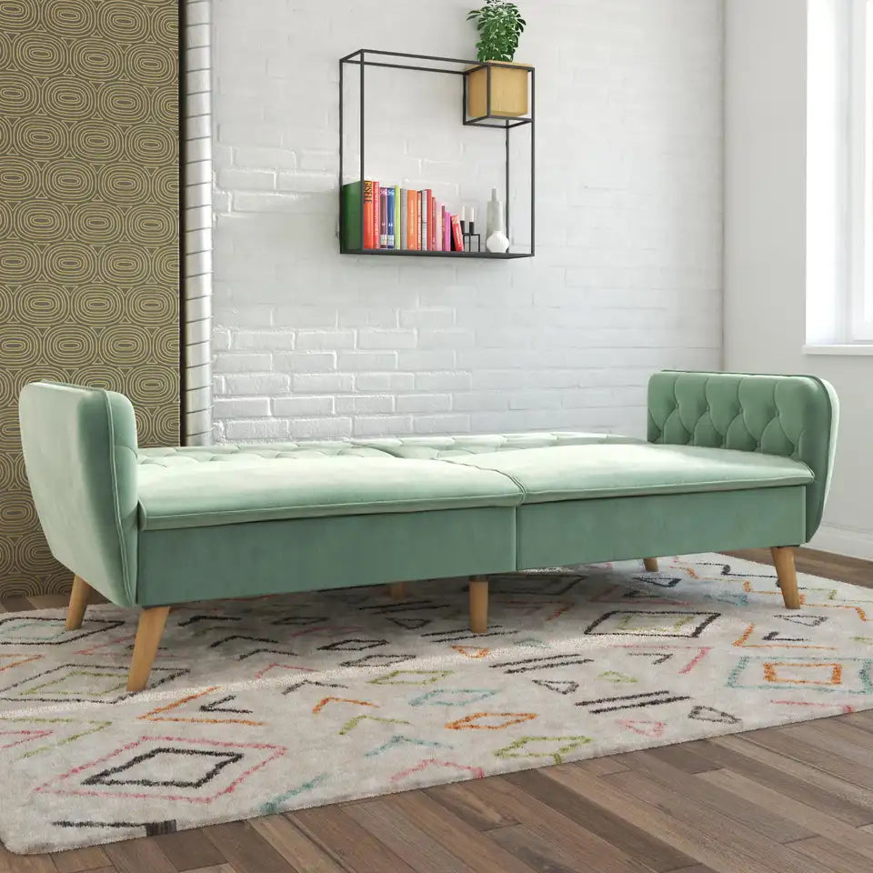 Light Green Velvet Memory Foam Futon