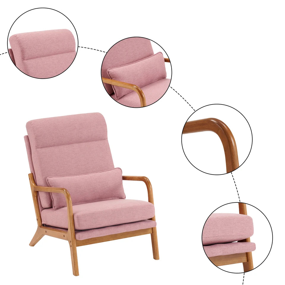 Solid Wood Armrest Backrest Iron Frame Indoor Leisure Chair