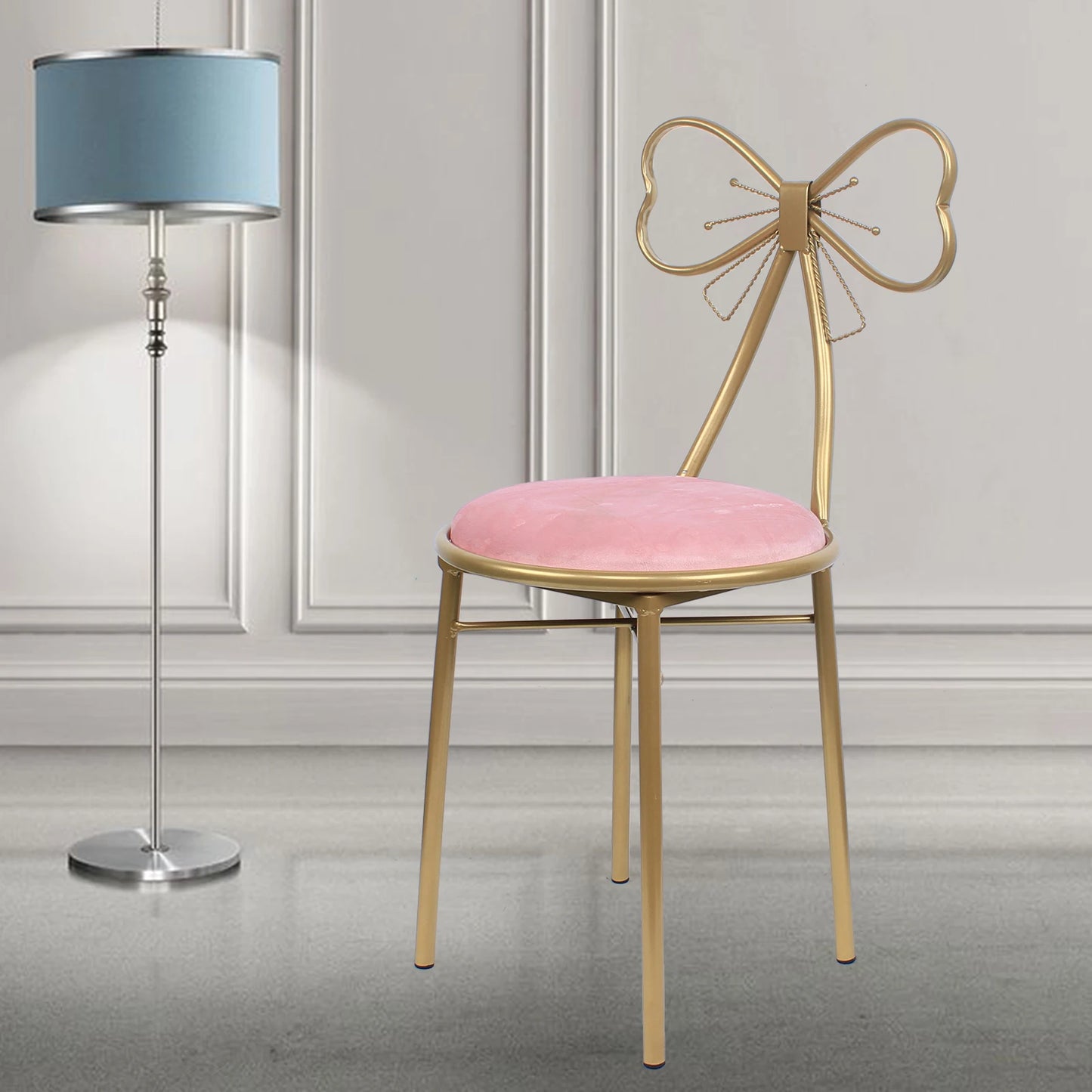 Pink Velvet Butterfly Vanity Chair with Golden Metal Legs