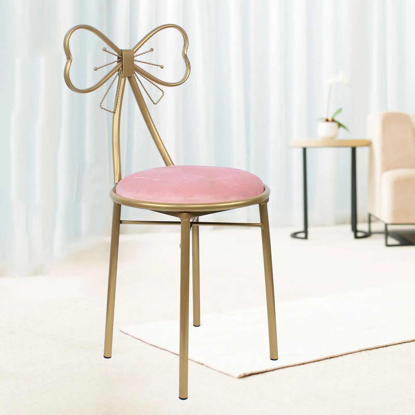 Pink Velvet Butterfly Vanity Chair with Golden Metal Legs
