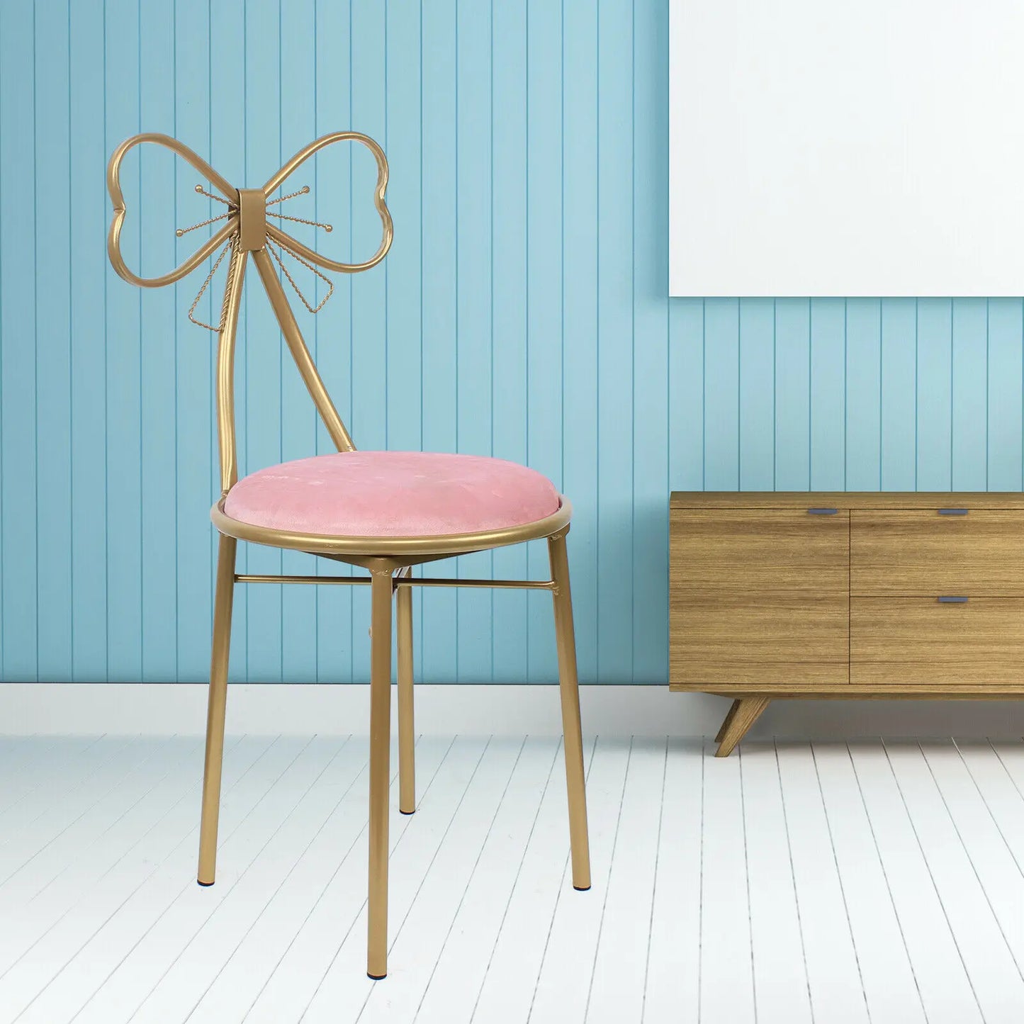 Pink Velvet Butterfly Vanity Chair with Golden Metal Legs