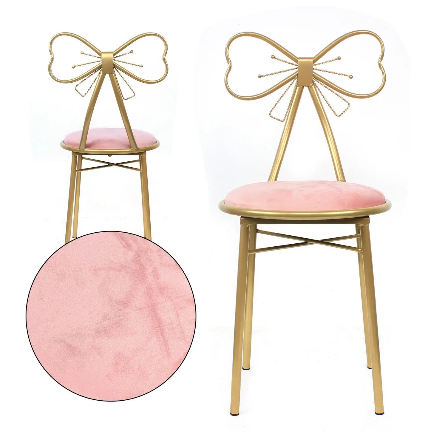 Pink Velvet Butterfly Vanity Chair with Golden Metal Legs
