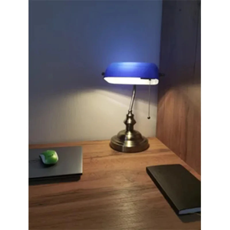 Vintage Glass Banker's Lamp with Zipper Switch